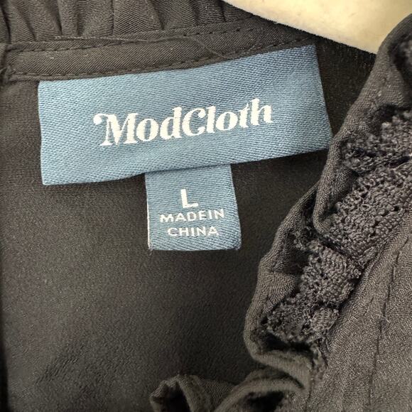 ModCloth Womens Blouse Top Size L Ruffle Pleat Lace Neutral Feminine Black - Picture 2 of 6